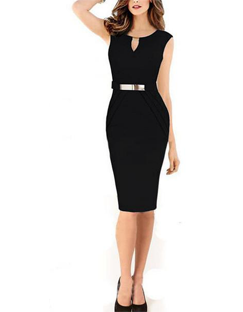 Sleeveless mid-length pencil dress with ...